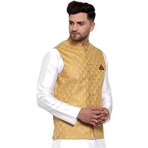Jompers Mens Waistcoats/Nehru Jeckets. (Golden, L)