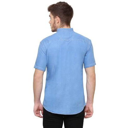 Kuons Avenue Men's Icewash Half Sleeve Casual Denim Shirt | Denim Shirts For Men Half Sleeves(Kaclhs1170M_Icewash_Medium)