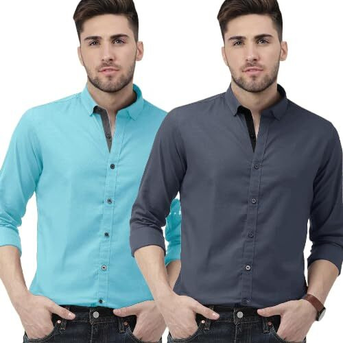 Pinkmint Men's Combo Shirt For Men Long Sleeve Regular Fit Formal Wear Casual Wear
