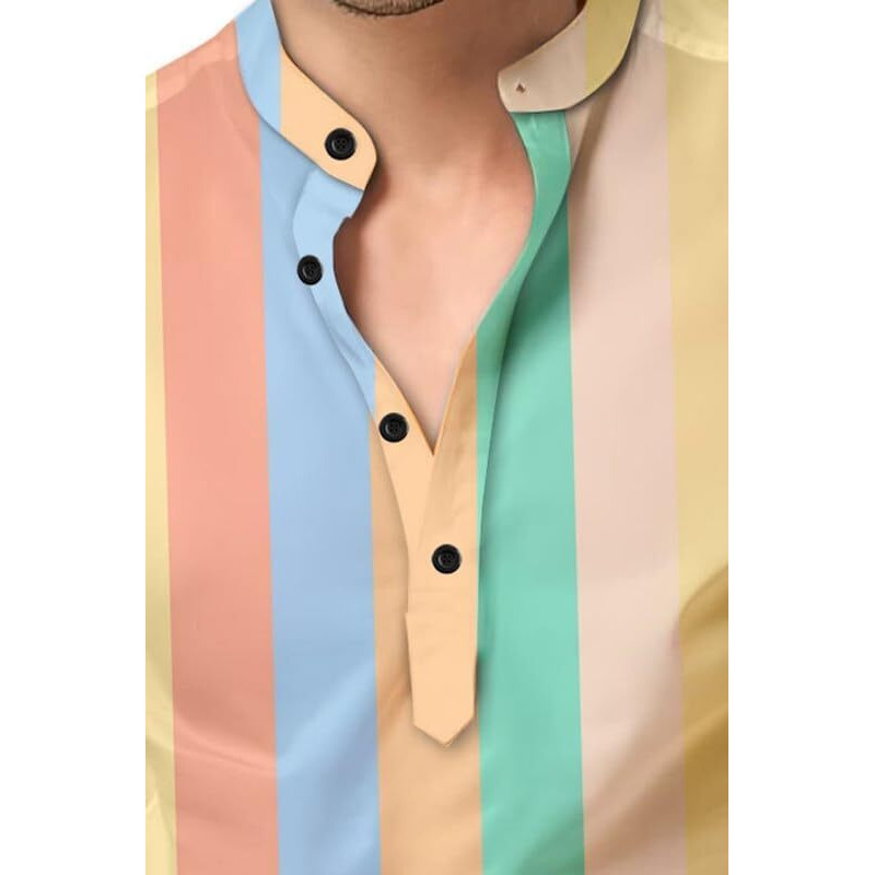 Dream Crushers Men's Cotton Multicolor Shirt Kurta For Men Stylish Regular Fit Full Sleeve Mens Shirt Kurta (L, Musterd)