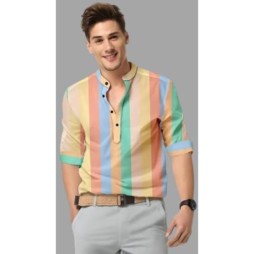 Dream Crushers Men's Cotton Multicolor Shirt Kurta For Men Stylish Regular Fit Full Sleeve Mens Shirt Kurta (L, Musterd)