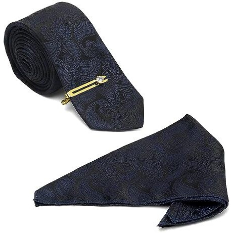 Louis Stitch Mens Space Blue Necktie Italian Silk Suit Tie With Golden Tie Pin Pocket Square American Style Formal Tie Gift Set For Men (Tegpbu024)