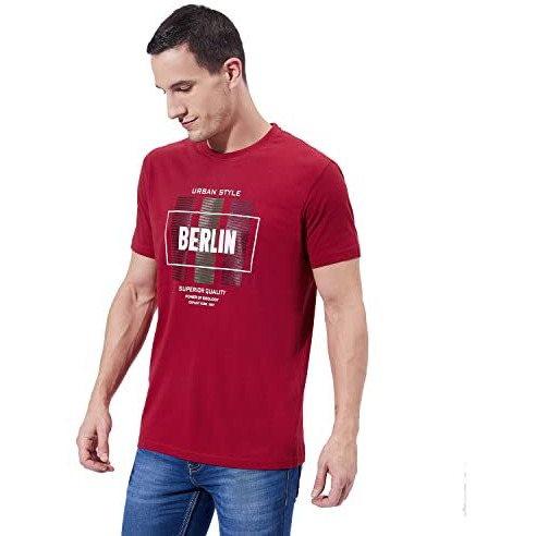 Ben Martin Men's Round Neck Half Sleeve Slim Fit Printed Cotton T-Shirt Red, Large