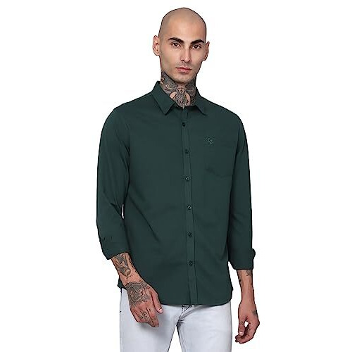 Cantabil Cotton Green Solid Full Sleeve Regular Fit Casual Shirt For Men With Pocket | Cotton Casual Shirt For Men | Casual Wear Shirts For Men (Mshc00757_B.Green_40)