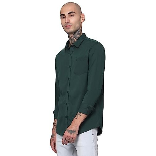 Cantabil Cotton Green Solid Full Sleeve Regular Fit Casual Shirt For Men With Pocket | Cotton Casual Shirt For Men | Casual Wear Shirts For Men (Mshc00757_B.Green_40)