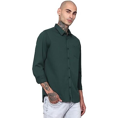 Cantabil Cotton Green Solid Full Sleeve Regular Fit Casual Shirt For Men With Pocket | Cotton Casual Shirt For Men | Casual Wear Shirts For Men (Mshc00757_B.Green_40)