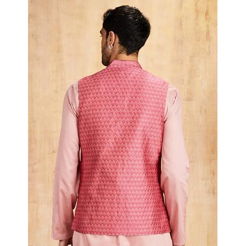 Amazon Brand - Symbol Men's Nehru Jacket With Band Collar & Button Closure L.Pink1 L