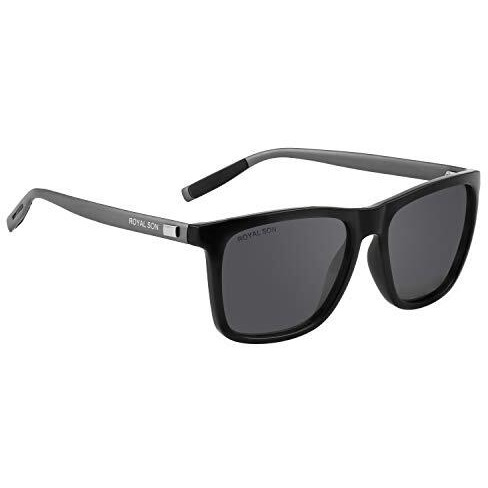 Royal Son Unisex Adult Square Sunglasses Black Frame, Black Lens (Large, Pack Of 1 - Polarized)