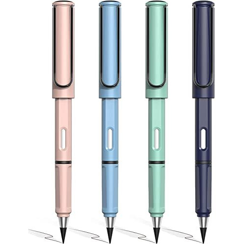 Hubture Everlasting Pencil Infinite Pencil, Infinity Pencil With Eraser, Inkless Magic Pencils, Portable Reusable Erasable Writing Pencil (4 Pcs) (Multicolor)