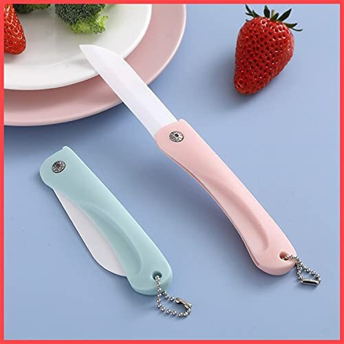 Wolpin Ceramic 1 Pc Kitchen Knife Blade Knife Portable, Travel Fruit Vegetable Knife Non-Slip Handle With Blade Cover, Blue