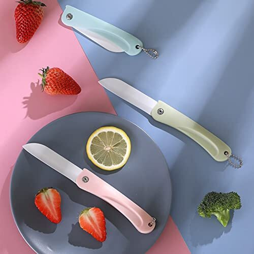 Wolpin Ceramic 1 Pc Kitchen Knife Blade Knife Portable, Travel Fruit Vegetable Knife Non-Slip Handle With Blade Cover, Blue