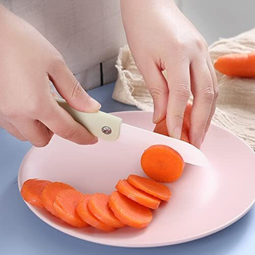 Wolpin Ceramic 1 Pc Kitchen Knife Blade Knife Portable, Travel Fruit Vegetable Knife Non-Slip Handle With Blade Cover, Blue
