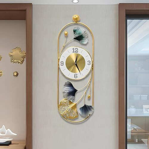 Limelight Decorative Metal Gingko Leaf Wall Clock Big Size, Wall Decoration Items For Living Room/Bedroom/Office/Hall