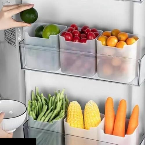Skylike 6 Fridge Storage Boxes Multipurpose Containers For Storage Fridge Storage Containers Refrigerator Side Door Organizer For Fridge Kitchen Fruits, Vegetables Storage Containers - Transparent