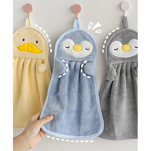 Wolpin Microfiber Hand Towel (37 X 25 Cm) Face Towel Ultra Soft Super Absorbent Towel For Men & Women, Kids, Bathroom Kitchen Napkin Hanging Washbasin (Blue Penguin)