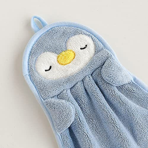 Wolpin Microfiber Hand Towel (37 X 25 Cm) Face Towel Ultra Soft Super Absorbent Towel For Men & Women, Kids, Bathroom Kitchen Napkin Hanging Washbasin (Blue Penguin)