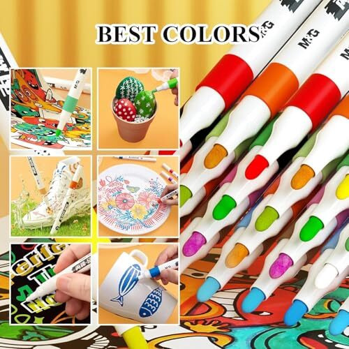 Amitasha 12 Art Markers Acrylic Paint Pens Colour Set For Rock Wood Painting, Art Craft Calligraphy Drawing Glass Fabric, Journal, Doodling, Writing Book, Perfect For Sketching