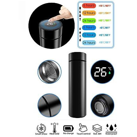 Aartisan Your Name Temperature Stainless Steel Water Bottle With Smart Lcd Touch Screen, Double Wall Vacuum Flask, Stay Hot & Cold For 24 Hrs (Matte Black-500Ml) Gym, Gift, Doctor, Outdoor Flask,
