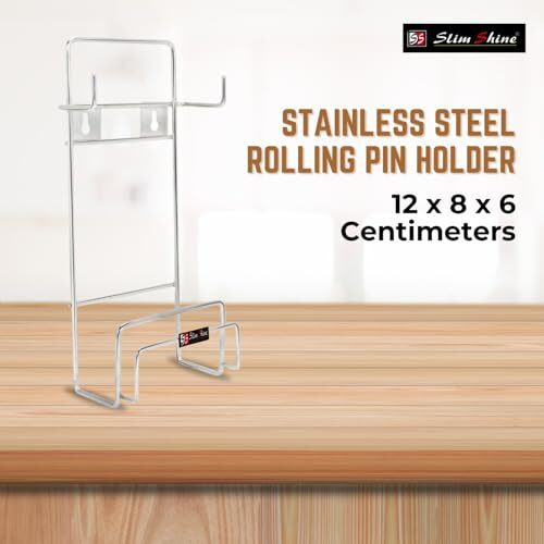 Slimshine Stainless Steel Rolling Pin Holder | Chakla Belan Stand With Hardware | Space-Saving Kitchen Organizer | Rust-Resistant & Easy Clean | For All Rolling Pin & Board Sizes