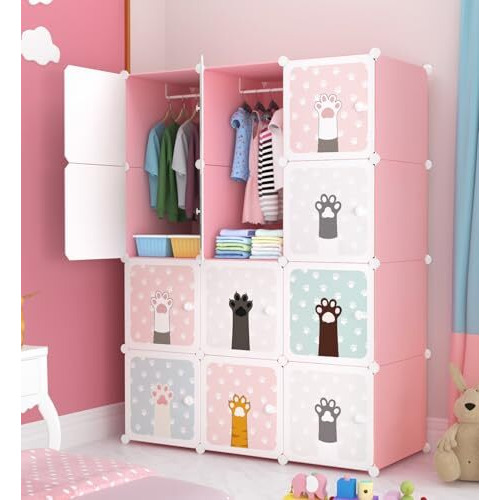 Sunderlook Plastic Wardrobe For Kids Clothes  12 Door Collapsible Wardrobe, Baby Cupboard, Cupboard For Kids, Baby Almirah For Clothes And Toys, Foldable Almirah For Clothes (Pink Ktn1, 12 Door)