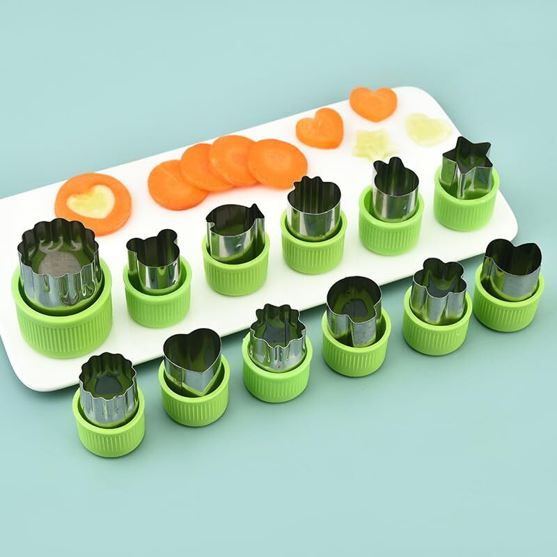 Cookie Cutter Shapes Set, Cookie Cutter Shapes For Kids Fruit Shape Cutter For Food Sandwich Cutter Biscuit Cutter For Kitchen Salad Cutter Different Shapes (12Pcs Green)
