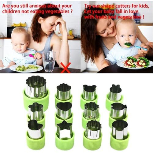 Cookie Cutter Shapes Set, Cookie Cutter Shapes For Kids Fruit Shape Cutter For Food Sandwich Cutter Biscuit Cutter For Kitchen Salad Cutter Different Shapes (12Pcs Green)