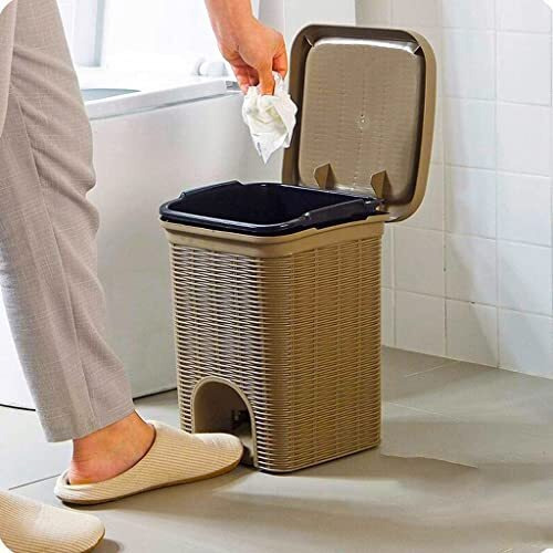 Parasnath Rattan Design (Brown Colour) Pedal Dustbin 7 Litre Modern Lightweight Dustbin For Home And Office Brown Colour - Made In India - Small Size 8Inchx8Inchx11Inch (Actual Price 799), Plastic