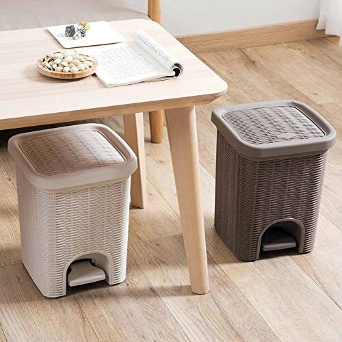Parasnath Rattan Design (Brown Colour) Pedal Dustbin 7 Litre Modern Lightweight Dustbin For Home And Office Brown Colour - Made In India - Small Size 8Inchx8Inchx11Inch (Actual Price 799), Plastic