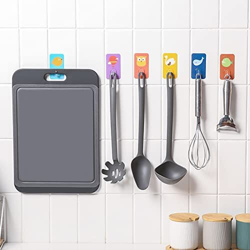 Wolpin Self Adhesive Wall Hooks Waterproof Adhesive Sticky Cartoon Hooks | Hanging Capacity 2 Kg Max | Multipurpose Home Storage (Colorful Hook, Pack Of 5 Pcs), MetalPolyvinyl Chloride
