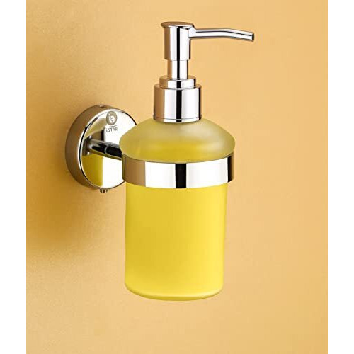 Istar Stainless Steel Stand Glass Bottle Liquid Soap, Shampoo, Hand Wash Dispenser 300 Ml Liquid, Gel, Conditioner, Soap, Sanitizer Stand, Shampoo Dispenser (Steel, Clear)