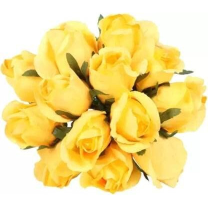 Tied Ribbons Set Of 12 Artificial Rose Flowers Bunches For Vase (24 Cm,Yellow)-Home Decoration Gift Items For Living Room Corner Table Top Bedroom Wedding Party Events (Pot Not Included) - Polyester