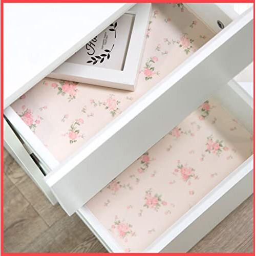 Wolpin Anti-Slip Floral Kitchen Cabinet Drawer Shelf Mat Liner Sheets (45Cmx3M Roll) Waterproof Strong Table Mat Eva For Bathroom, Fridge Mat Textured Multipurpose (Pink Rose)Ethylene Vinyl Acetate