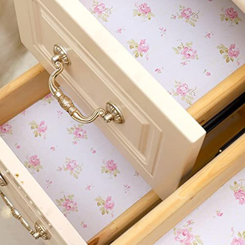 Wolpin Anti-Slip Floral Kitchen Cabinet Drawer Shelf Mat Liner Sheets (45Cmx3M Roll) Waterproof Strong Table Mat Eva For Bathroom, Fridge Mat Textured Multipurpose (Pink Rose)Ethylene Vinyl Acetate