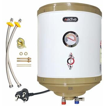 Activa 15 L Storage 2 Kva Special Anti Rust Coating 0.75 Mm Ss Tank Geyser With Temperature Meter Abs Top Bottom With Free Installation Kit And Adjustable Outer Thermostat 5 Years Warranty,Wall