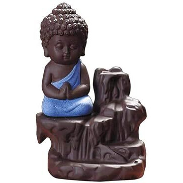 Craftvatika Meditating Monk Buddha Smoke Backflow Cone Incense Holder Showpiece For Office Desk,Living Room,Home Decor Decoration Gift Items,Buddha Smoke Fountain For Home Decor - Multicolor