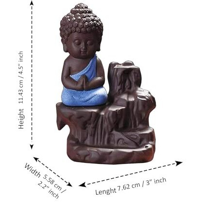 Craftvatika Meditating Monk Buddha Smoke Backflow Cone Incense Holder Showpiece For Office Desk,Living Room,Home Decor Decoration Gift Items,Buddha Smoke Fountain For Home Decor - Multicolor