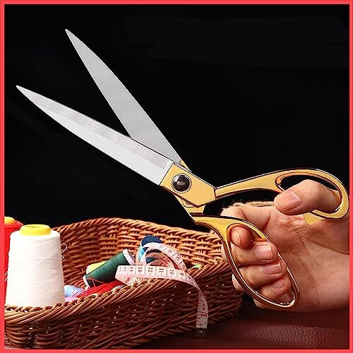 Wolpin Cloth Scissors Tailor Scissor For Cloth Cutting, Gold Multipurpose Stainless Steel Fabric Cutting Tool, 10.5 Inch Long
