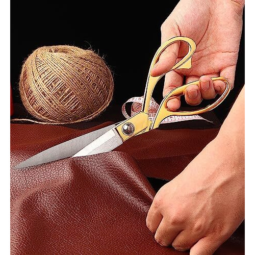 Wolpin Cloth Scissors Tailor Scissor For Cloth Cutting, Gold Multipurpose Stainless Steel Fabric Cutting Tool, 10.5 Inch Long