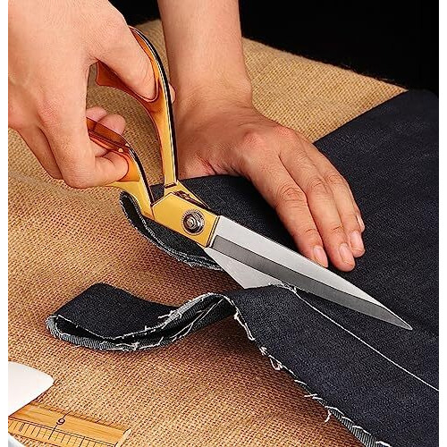Wolpin Cloth Scissors Tailor Scissor For Cloth Cutting, Gold Multipurpose Stainless Steel Fabric Cutting Tool, 10.5 Inch Long