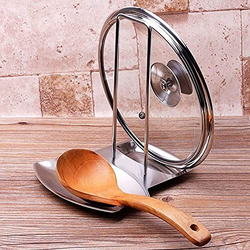 Zollyss Spoon Rest And Pot Lid Holder, Stainless Steel Pan Pot Cover Lid Rack Shelf Stand Holder Spoon Holder Utensil Rest Stove Organizer Storage Soup Spoon Rests Kitchen Tool