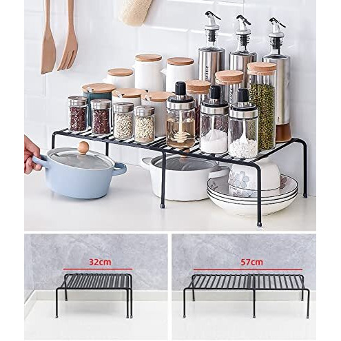 Wolpin Extendable Dish Rack/Storage Shelves For Tiered Floor Standing Or Tabletop Shelf Kitchen Cabinets/Plate Stand/Utensil Rack With Stainless Steel Multipurpose, Black