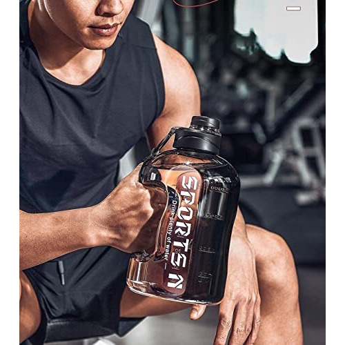 Wolpin Gym Sports Gallon Water Bottle (1.7 Litres) For Office, School, Gym Sipper Bottle For Adults Leakproof Durable Bpa-Free Non-Toxic Gallon Bottles For Men & Women Boys & Girls, Black (Plastic)
