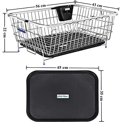 Plantex Stainless Steel Drying Rack -Vessel,Dish,Utensil Drainer Basket/Dish Drying Rack With Drainer/Plate Stand/Basket For Utensils (Size-56X43X23Cm)