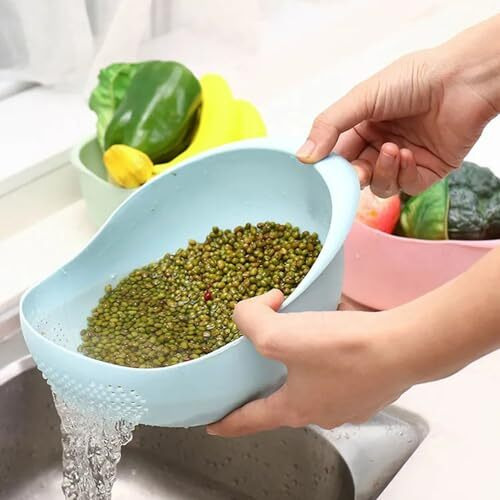 Mosquick Big Size Rice Strainer Chalni For Kitchen, Colander For Kitchen, Rice Drainer Sieve Kitchen Vegetable Washing Basket Strainer Bowl Channi For Fruits Vegetable Rice Pasta