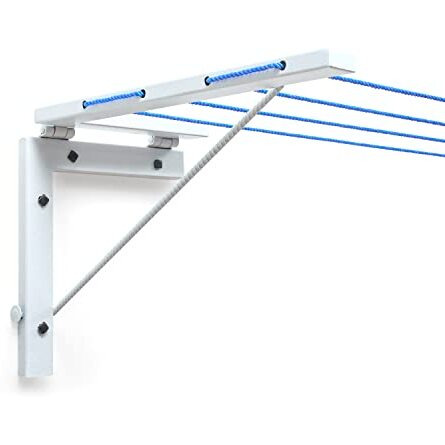 Livzing Foldable Wall Mount Cloth Drying Stand-Wall Stand For Cloth Dress Drying-Cloth Dryer Stand For Balcony-Collapsible Metal Wall Mount Space Saving Cloth Drying Rack-White