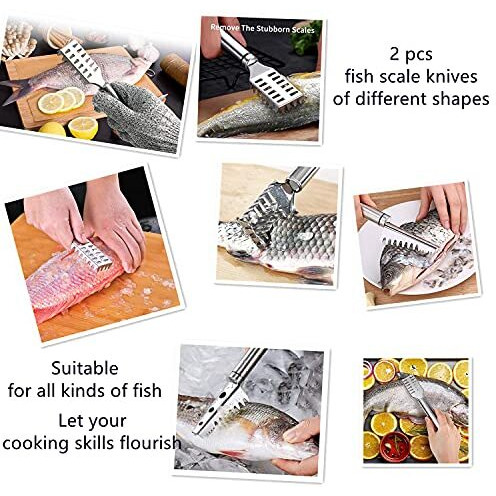 Sichumaria 2Pcs Fish Scale Remover Scraper Cleaning Tools Skin Remover Stainless Steel Sawtooth Brush Machine For Kitchen Scaler Cutting Knife