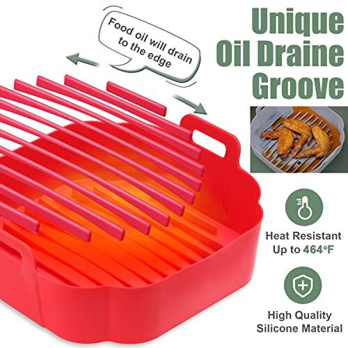 Lecfon Air Fryer Silicone Basket, Square, Red, 8.6 X 8.6 X 2.8 Inches, Dishwasher Safe
