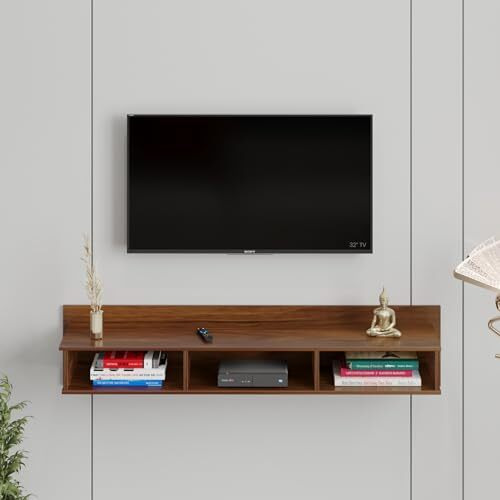 Bluewud Coober Engineering Wood Wall Mount Tv Entertainment Unit Set Top Box Stand/Tv Cabinet With Shelves For Books & Dcor Display Unit Large Upto 50 Inches (Brown Maple)