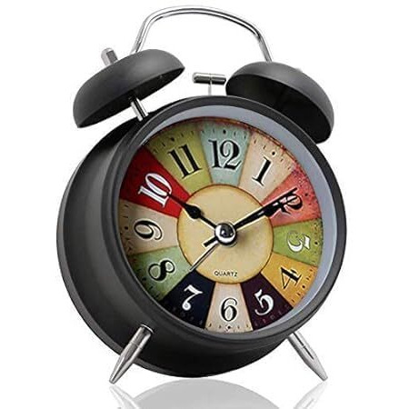 Sarth Shopobox Alloy Steel, Glass Twin Bell Edition Vintage Look With Night Led Display Table Alarm Clock, 12X10X6 Cm ((Vintage-Black))