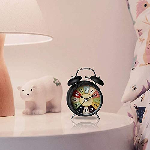 Sarth Shopobox Alloy Steel, Glass Twin Bell Edition Vintage Look With Night Led Display Table Alarm Clock, 12X10X6 Cm ((Vintage-Black))
